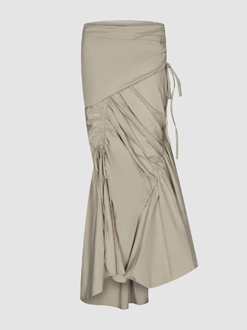 Ruched Split Hem Fishtail Cotton Midi Skirt - Picture 4 of 6